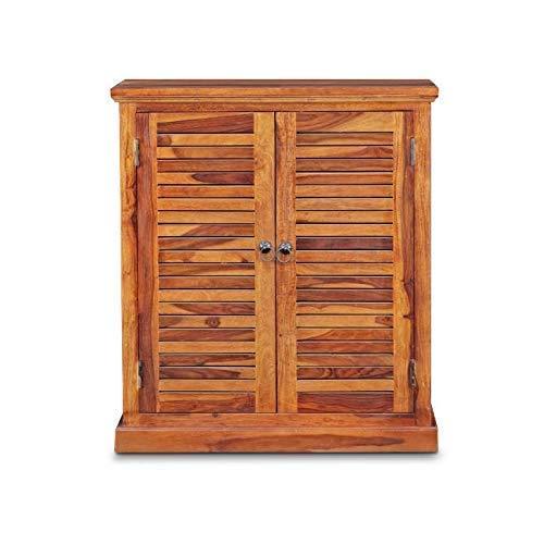 Natural Art & Crafts Bztni Sheesham Wood Shoe Rack with Two Doors With Drawers Space-Saving Entryway & Hallway - Image 3