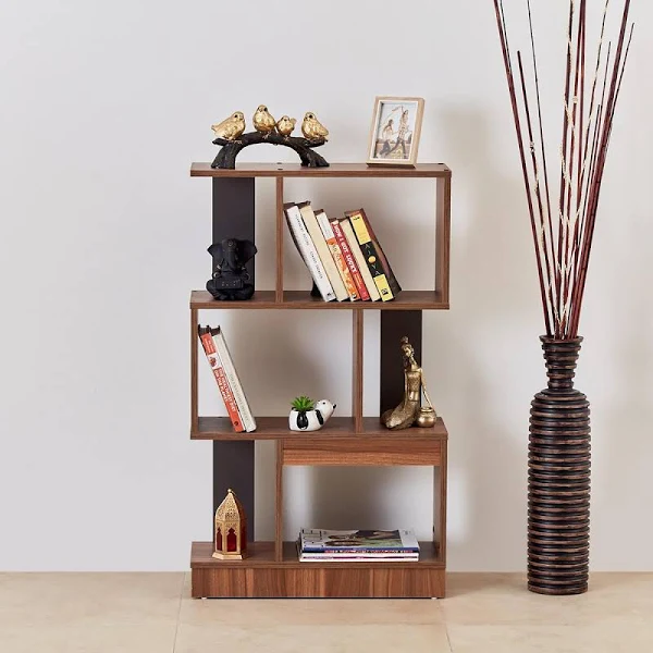 Helios Teak Wood Handmade Bookshelf Rack for Library Home or Office With  3-Tier ( Brown )