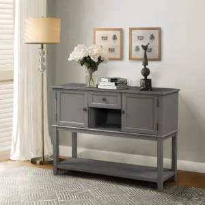 Manor Teak Wood Console Table with 1 Drawers Two Doors Storage Rack  for Living Room (Grey Finish)
