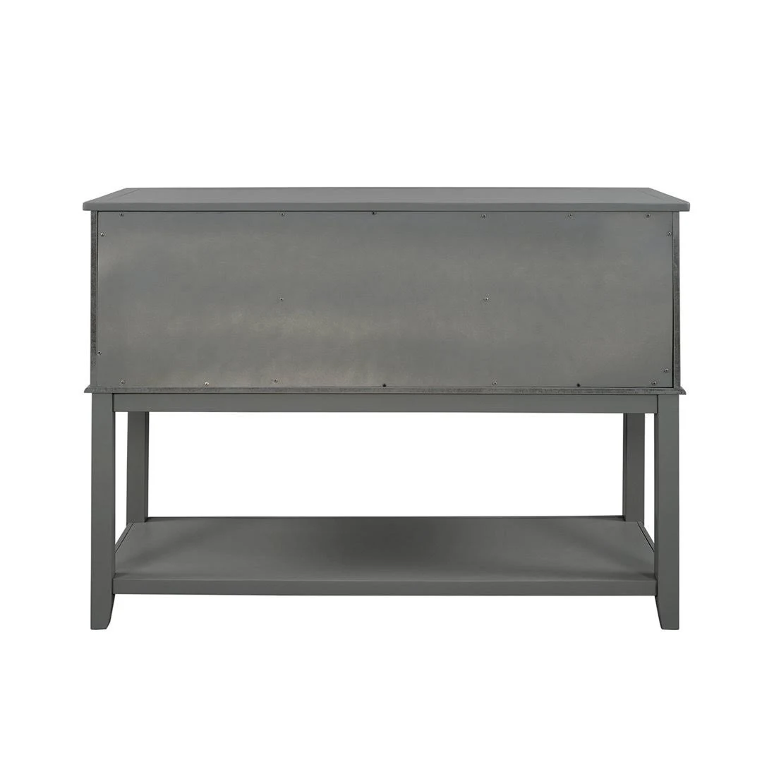 Manor Teak Wood Console Table with 1 Drawers Two Doors Storage Rack for Living Room (Grey Finish) - Image 4