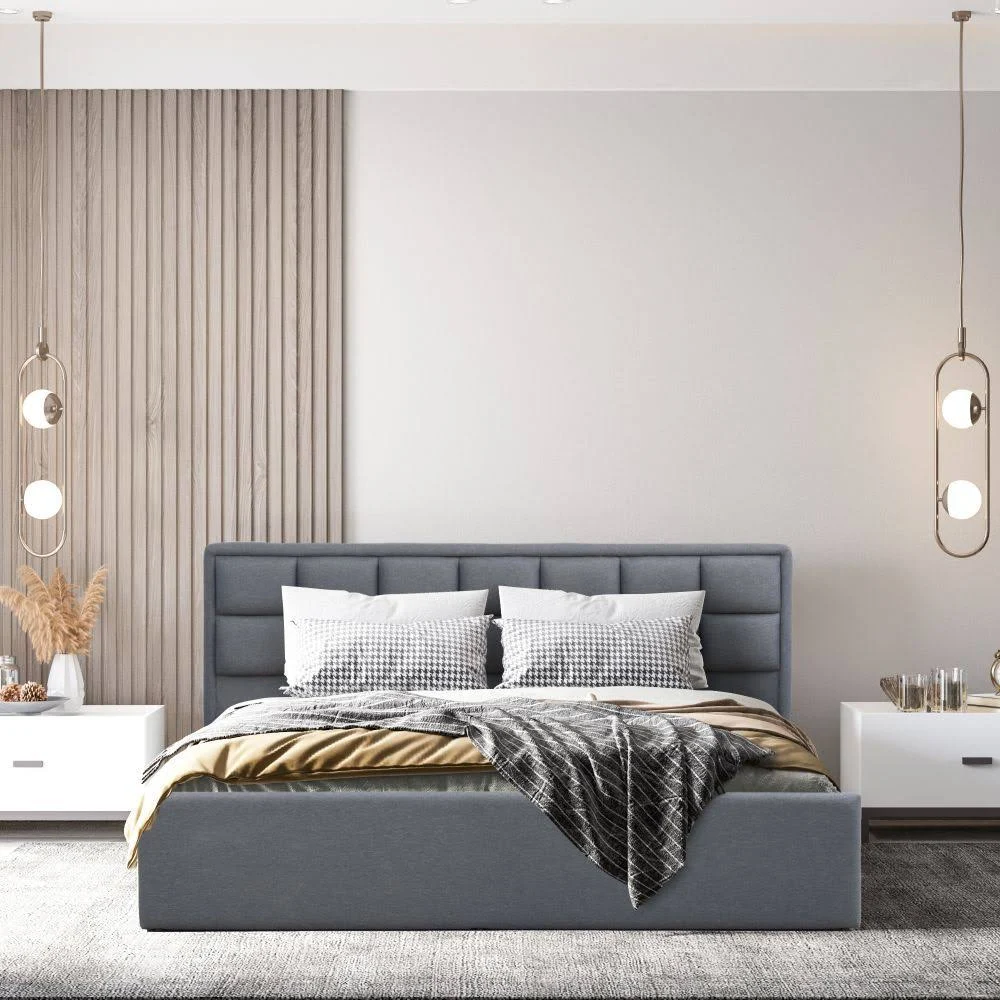 Omega Design Upholstery King Size Bed with Teak Wood Frame and Modern Luxury Bed for Contemporary Bedroom
