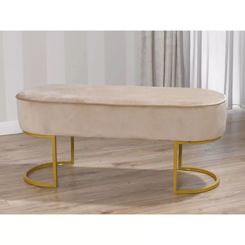 Frida Dove Grey Velvet and Gold Metal Art Deco Style Bench