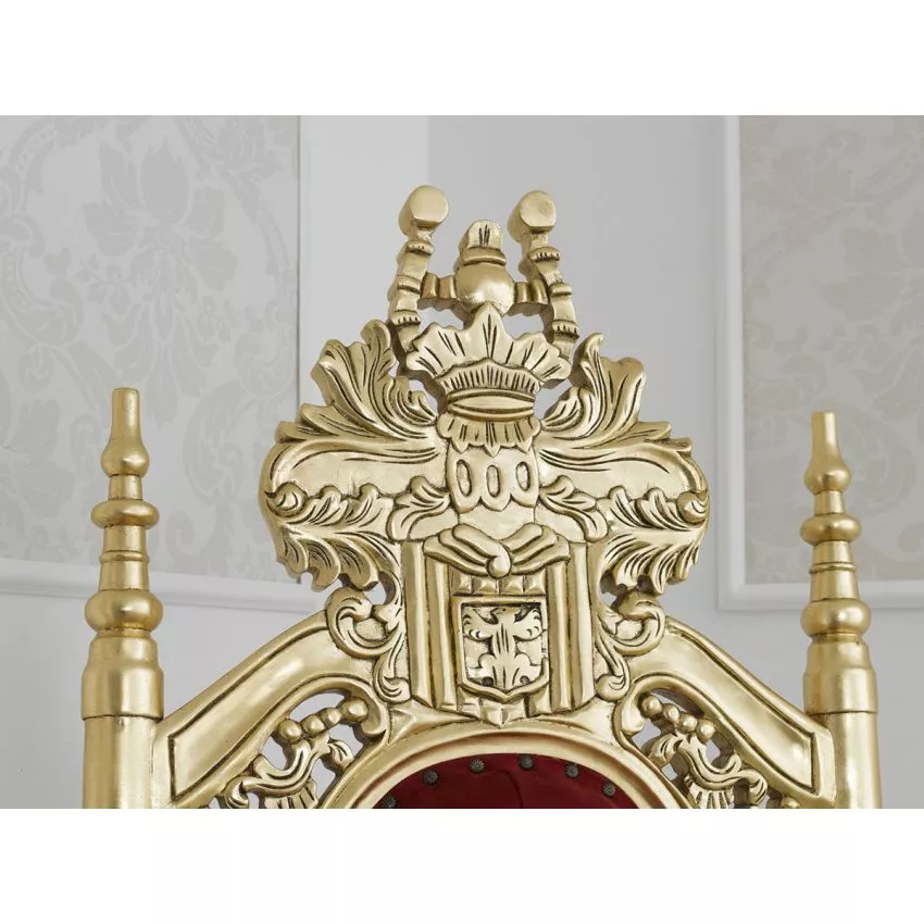 Lion King French Baroque Style Royal Hand Carved Teak Wood Throne Chair with Gold Leaf Button Tufted - Image 3