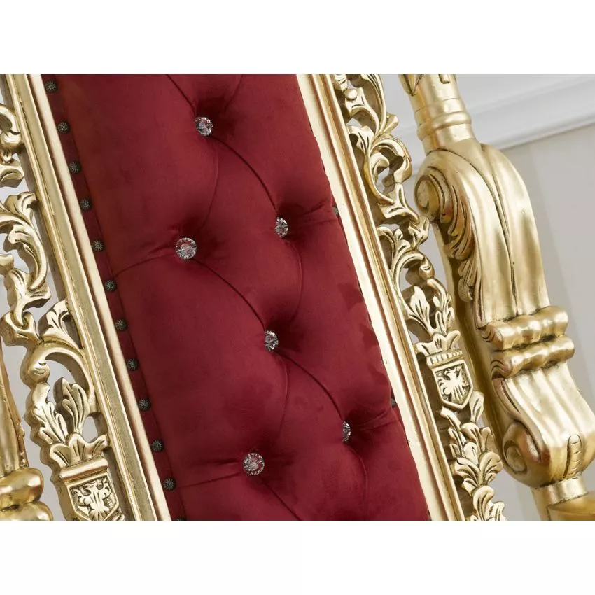 Lion King French Baroque Style Royal Hand Carved Teak Wood Throne Chair with Gold Leaf Button Tufted - Image 6