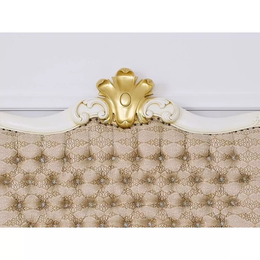 Filippo Decape Baroque Style Teak Wood Button Tufted 3-Seater Chaise Lounge Ivory and Gold Leaf Damask Fabric - Image 4