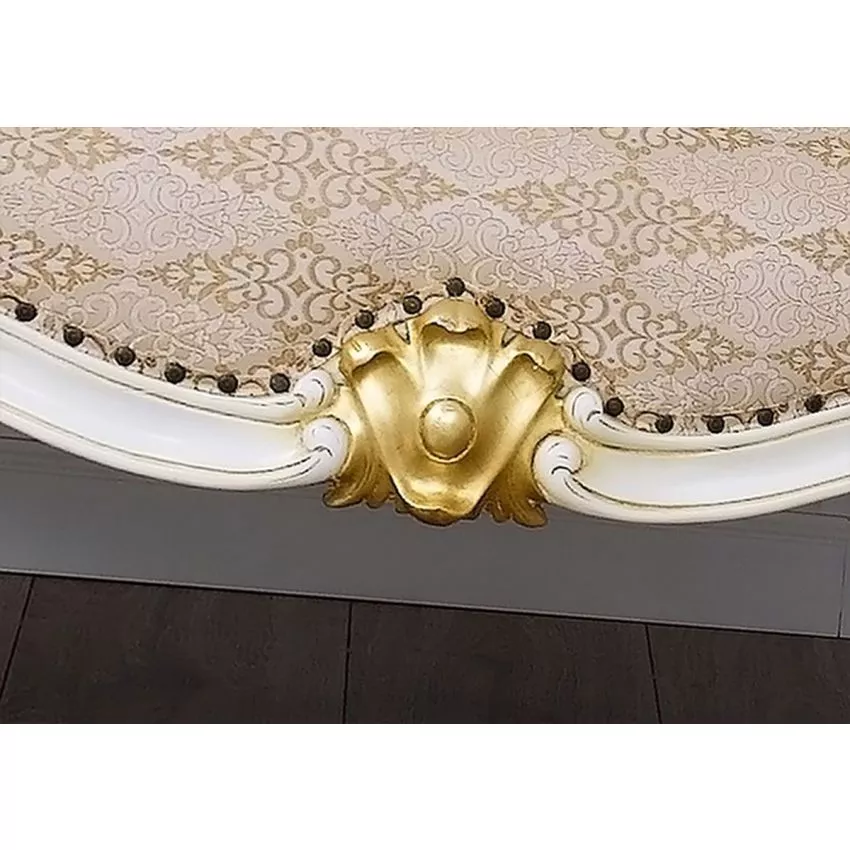Filippo Decape Baroque Style Teak Wood Button Tufted 3-Seater Chaise Lounge Ivory and Gold Leaf Damask Fabric - Image 2