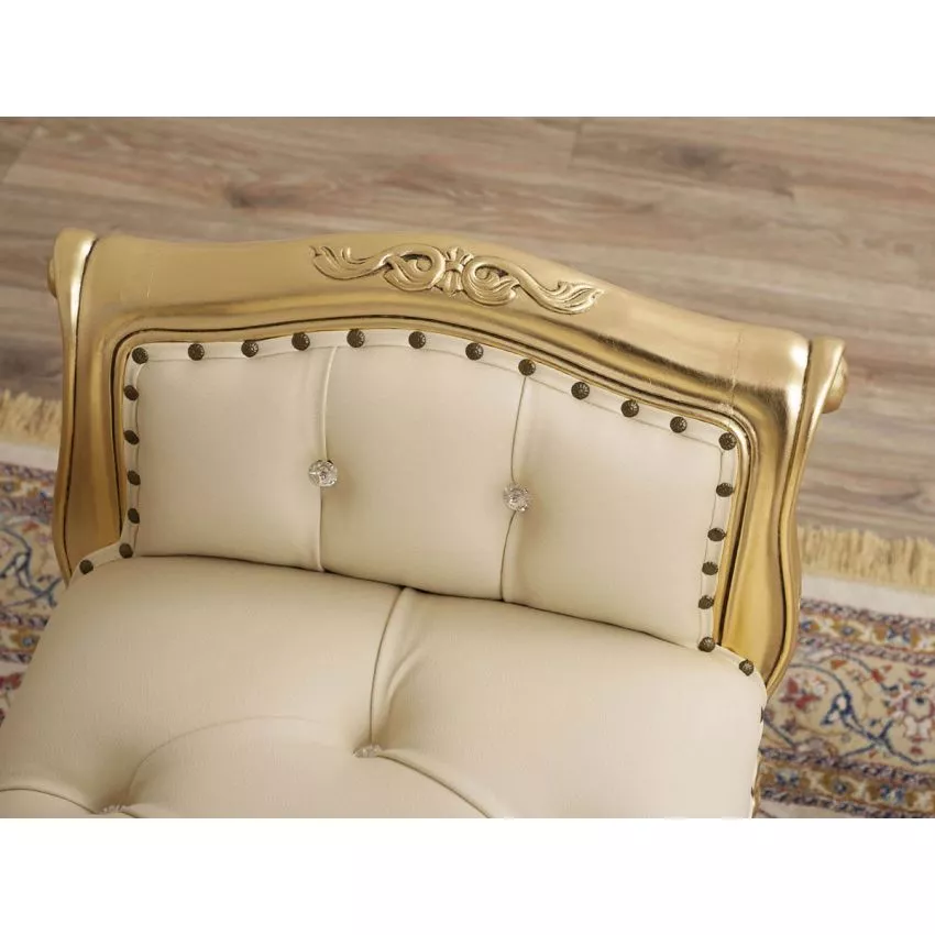 Carissa French Baroque Style Crystal Button Teak Wood Bench Hand Carved Antique-Inspired Seating for Elegant Living Room - Image 4