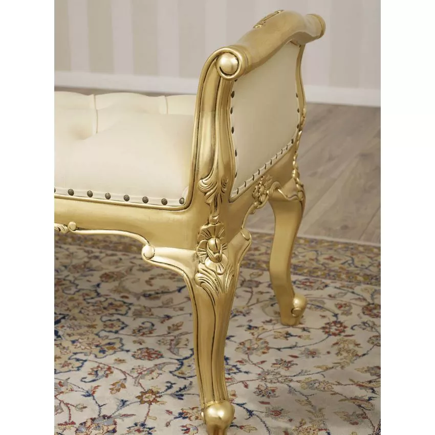 Carissa French Baroque Style Crystal Button Teak Wood Bench Hand Carved Antique-Inspired Seating for Elegant Living Room - Image 2