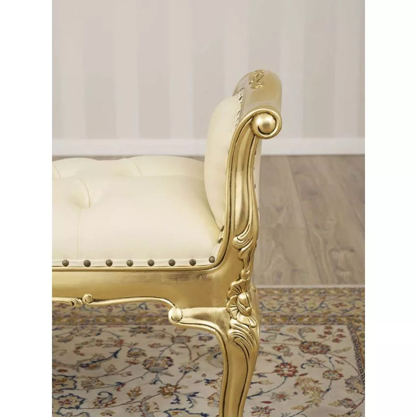 Carissa French Baroque Style Crystal Button Teak Wood Bench Hand Carved Antique-Inspired Seating for Elegant Living Room - Image 3