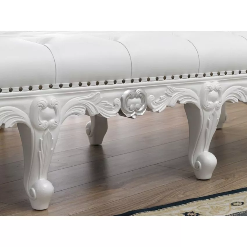 Imperiale Rococo Modern Style White Lacquered Glossy and Silver Leaf White 3 Seater Bench - Image 2
