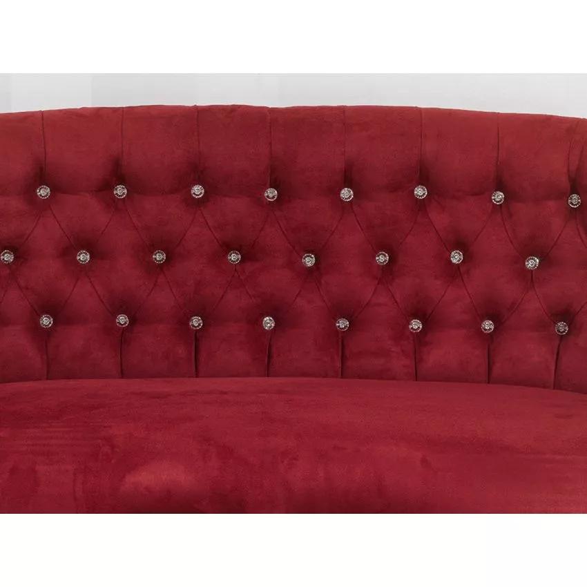 Megan French Baroque Style Teak Wood Button Tufted 2 Seater Chaise Lounge Sofa Black Lacquered Burgundy ( Maroon ) - Image 3