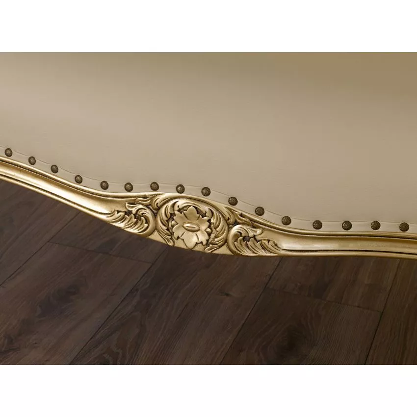 Megan French Baroque Style Teak Wood Button Tufted 2 Seater Chaise Lounge Sofa ( Beige ) - Image 4