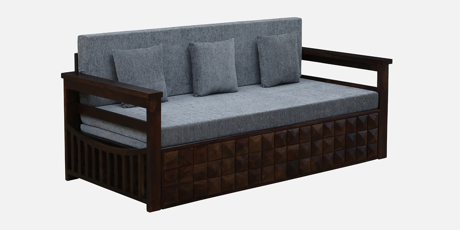 Strasbourg Handmade Teak Wood Pull-Out Sofa Cum Bed Walnut Finish - Image 3