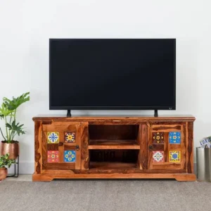 Woee Sheesham Wood Tile Design TV Cabinet