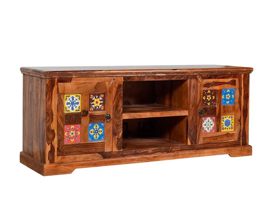 Woee Sheesham Wood Tile Design TV Cabinet - Image 3