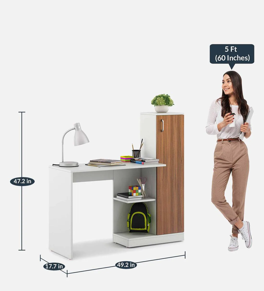 Troy Handmade Scholar Study Office Computer Table Desk for Adults Kids Students (White & Oak Finish ) - Image 4