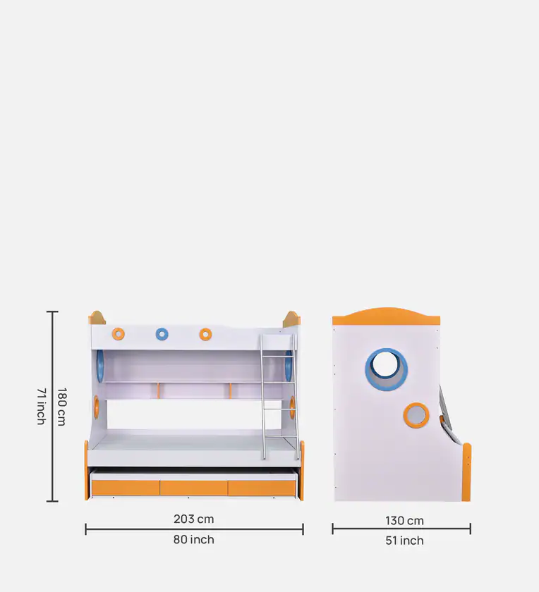 Natural Art & Crafts Trundle Handmade Teak Wood Bunk Bed With Drawer Storage - Image 6