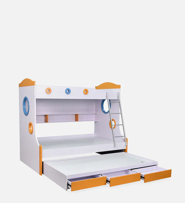 Natural Art & Crafts Trundle Handmade Teak Wood Bunk Bed With Drawer Storage - Image 2