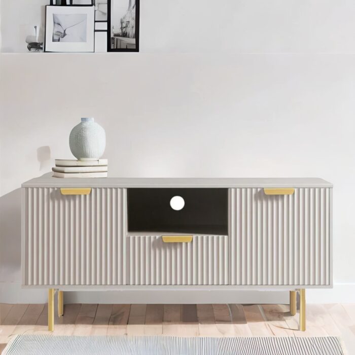Modern TV Unit with Golden Legs & Handle Matte Finish
