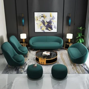Opal Modern Velvet Fabric Teak Wood 3+2+1+1 Sofa Set with 2 Ottoman and 1 Coffee Table ( Green )