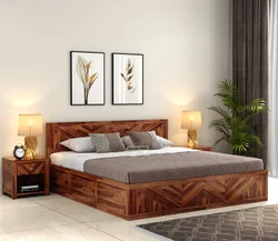 Accomplish Plain Design Handmade Teak Wood King Size Bed Luxurious Elegant Bedroom Decor with 2 Bedside Table