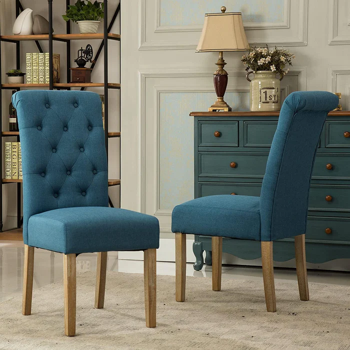 Button Tufted Parsons Teak Wood Dining Chair (Set of 2) - Image 4