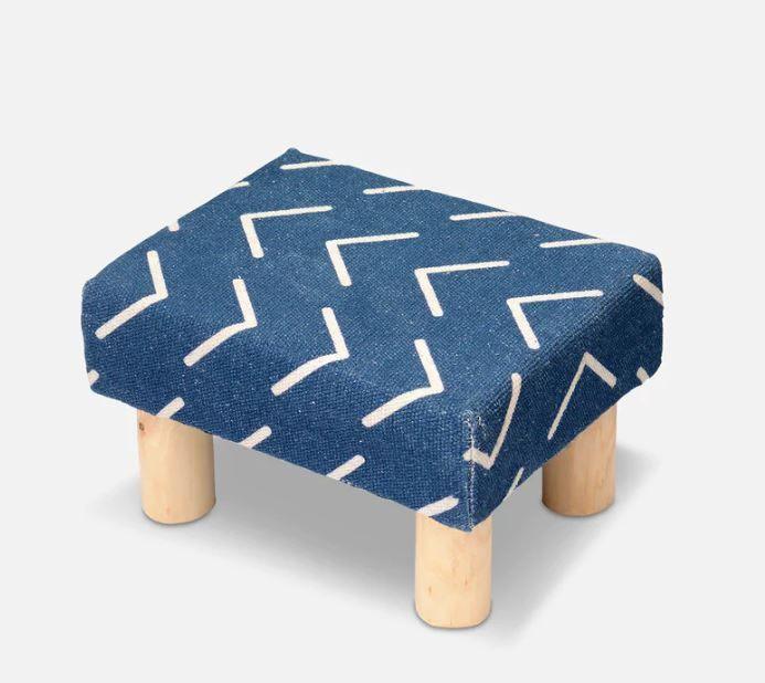 Solid Wood Footrest Stool In Cotton ( Blue ) - Image 3