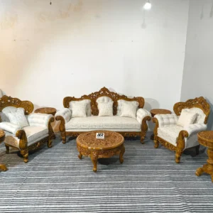 Luxury Hand Carved Wooden Sofa Set with Center Table
